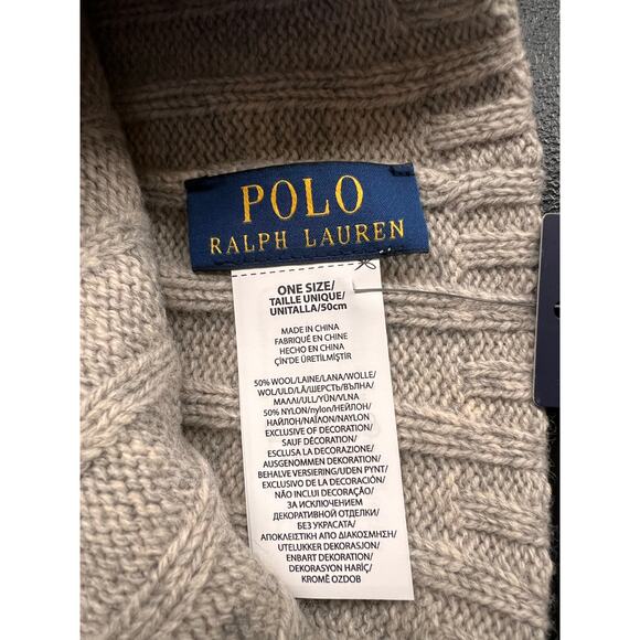 Polo Ralph Lauren Beanie Men's Oatmeal Heather Pony Wool Blend Rib Knit Cuff NEW - Picture 2 of 3